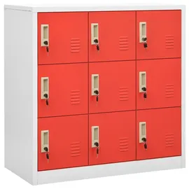 vidaXL Garderobenschrank Metall 90x45x92,5cm Hellgrau/Rot 9 Fächer