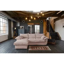 KAWOLA Sofa DAMETO Ecksofa Bettsofa Schlafsofa mit Stauraum Cord rosa Recamiere links