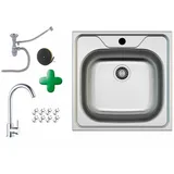 Faizee Möbel [Edelstahlspüle 48x48 cm mit Armatur Spiral] Hochwertig beidseitig Montierbar Küchenspüle Eckig Einbauedelstahlspüle Edelstahl Spülbecken f. U...