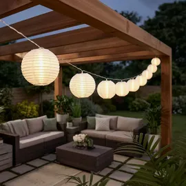 GLOBO Solar Lampion Gartenleuchte weiß 10-flammig