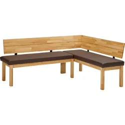Eckbank MASSIVLINE & MORE "Roberto", braun (braun, kernbuche), B:194cm H:85cm T:57cm, Massivholz, Kunstleder, Sitzbänke, Massivholz