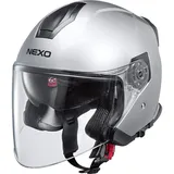 Nexo Jethelm Motorradhelm Helm Motorrad Mopedhelm Jethelm Travel 2.0 silber S, Unisex, Chopper/Cruiser, Ganzjährig, Thermoplast - S