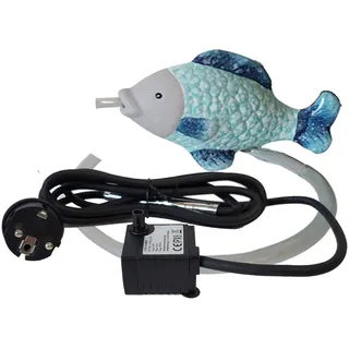 Wasserspeier Fisch aus Keramik mit Pumpe 230V - für Miniteiche - Balkondeko - Wetterfest - Gartendeko -Teichzubehör - Wasserspeier Teich Fisch