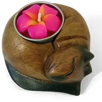 Handgefertigt Holz Teelicht-Halter Zusammengerollte Katze mit Blumenform Teelicht