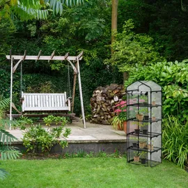 Relaxdays Gewächshaus Balkon, HBT: 193 x 58 x 36 cm, 5 Etagen, Eisen & PVC-Folie, Foliengewächshaus, transparent/schwarz