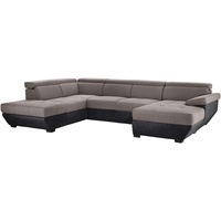 Mivano Wohnlandschaft Speedway, Modernes U-Form-Sofa mit verstellbaren Kopfstützen, 332 x 79 x 222, Zweifarbiger Bezug, Grau/Schwarz