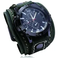 ZFSBRTL Herren Lederuhr, Nordic Vintage Gravur Quarzuhr Wikinger Armband | 1. Jahrestag Geschenk, Geburtstagsgeschenk | Steampunk Biker Schmuck,Grün