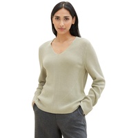 Tom Tailor Strickpullover in unifarbenem Design mit V-Ausschnitt, Schilf, M