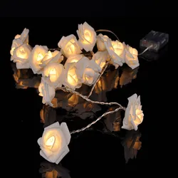 LED Lichterkette Rosen Weiß mit 10 Blüten