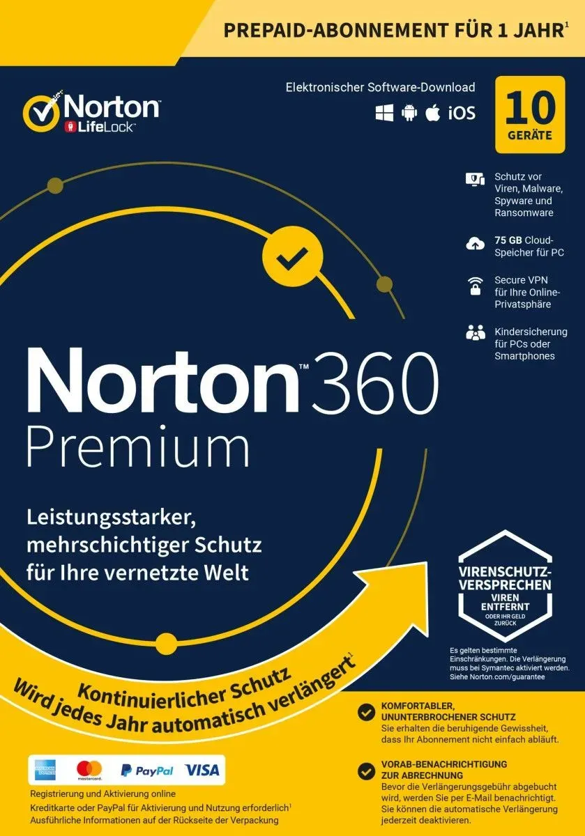Norton 360 Premium inkl. 75GB MD  ; 10 Geräte 1 Jahr