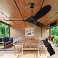 XSGDMN Schwarzer Deckenventilator aus Holz, 132cm Deckenventilator ohne Beleuchtung, Moderner leiser Deckenventilator Geeignet für Terrassendächer, Veranden, Niedrige Decks