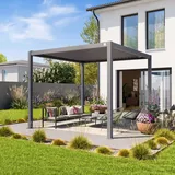 primeyard Pergola 3x3 m Aluminium-Pfosten mit Lamellendach aus Stahl graue Terrassenüberdachung