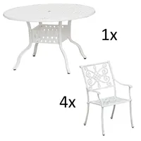 Inko 5-teilige Sitzgruppe Aluminium Guss weiß Tisch Ø 120 cm mit 4 Sesseln Tisch Ø120 cm mit 4x Sessel Nexus