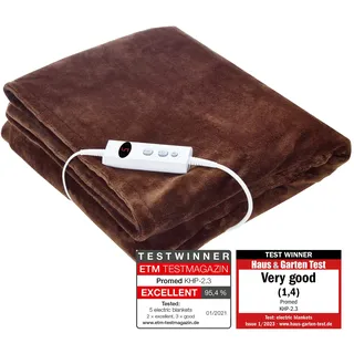 Promed Heizdecke mit Abschaltautomatik Waschbar, Kuschelige Wärmedecke Elektrisch ca 180x130 cm mit 10 Temperaturstufen, Wärmende Decke für Nacken, Schulter & Rücken