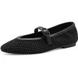 Marco Tozzi Damen Ballerinas weiches Feel Me Fußbett weiches Innenfutter Vegan Strap, schwarz 37 EU