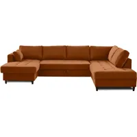 Lisa Design ANNA, Wohnlandschaft Ecksofa, mit Schlaffunktion und Bettkasten, 7-Sitzer, zeitgenössischer Stil– rechts , Rostfarben - Bunt