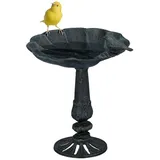 Relaxdays Vogeltränke, stehend, Vogelbad aus Gusseisen, winterfest, Wasserschale mit Ständer, Vogelbecken, schwarz-grün, 1 Stück