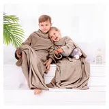 Kinderdecke Kuscheldecke für Kinder mit Ärmeln Fleecedecke Microfaser, texpot beige|braun