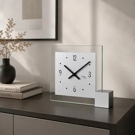 AMS 102 Quarz-Tischuhr, Holzsockel, Aluminium, Mineralglas - silber
