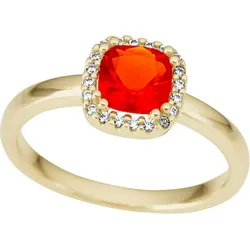 Fingerring FIRETTI "Schmuck Geschenk Gold 333 Damenring Goldring Edelstein" Gr. 18, bunt (gelbgoldfarben, orangerot, orangerot), Fingerringe, Damen, 18, 0,09 ct P2 = erkennbare Einschlüsse, Gelbgold 333-Diamanten, 2mm, Gelbgold 333, Diamanten, mit Brillanten - mit Feueropal