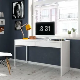 Dmora Schreibtisch Houston, Wendbarer Bürotisch, Pc-halter Studiertisch mit 2 Schubladen, cm, Glänzend Weiß - Weiß