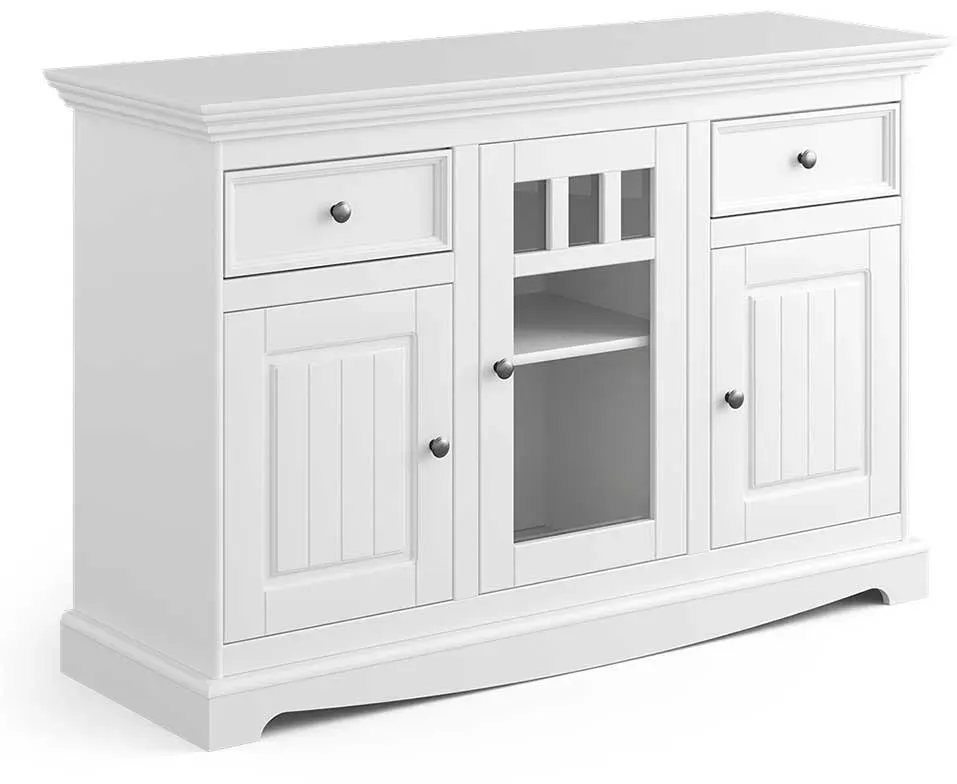 Sideboard weiß mit Glastür aus Kiefer Massivholz Landhausstil