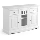 Sideboard weiß mit Glastür aus Kiefer Massivholz Landhausstil
