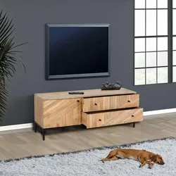 Mendler TV-Rack HWC-L95, TV-Board Fernsehtisch Lowboard TV-Schrank Kommode, Massiv-Holz Mango 56x145x43cm, natur