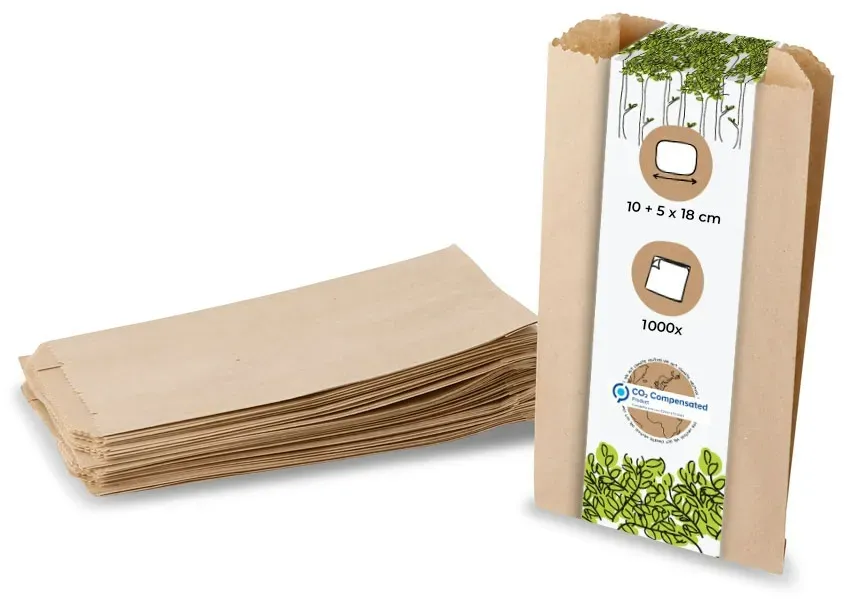 BIOZOYG 1000 Stück Papierbeutel 10x5x18,5cm umweltfreundliche braune Flachbeutel umweltfreundliche Kraftpapier-Tüten, für Lebensmittel und Geschenke