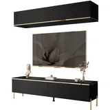 lookway Wohnwand, Schwarz, Matt mit gerade Goldchrom Fuße