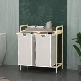 Homcom Wäschekorb Wäschebox mit 2 abnehmbaren Wäschesacke Wäschesortierer Bambus