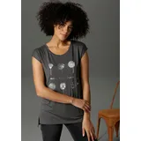 Aniston CASUAL T-Shirt in anthrazit-weiß-silberfarben | Gr.: 34