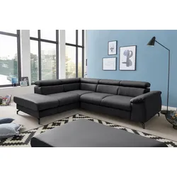 Polstergarnitur COTTA "Komaris L-Form", schwarz, B:249cm, Sitzmöbel-Sets, Set bestehend aus: Ecksofa mit Kopfteilverstellung & Hocker