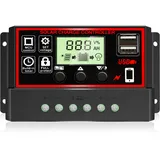 30A Laderegler Solar 12V/24V, Solar Ladegerät PWM Controller Solarpanel Batterie Intelligente Solarregler mit 5V Dual USB Port, Auto-Parameter LCD Anzeige Solar Controller für Blei Säure Batterien