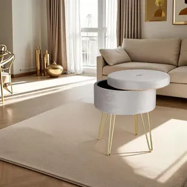 Tectake Sitzhocker mit Stauraum, rund, gepolstert, in Samtoptik