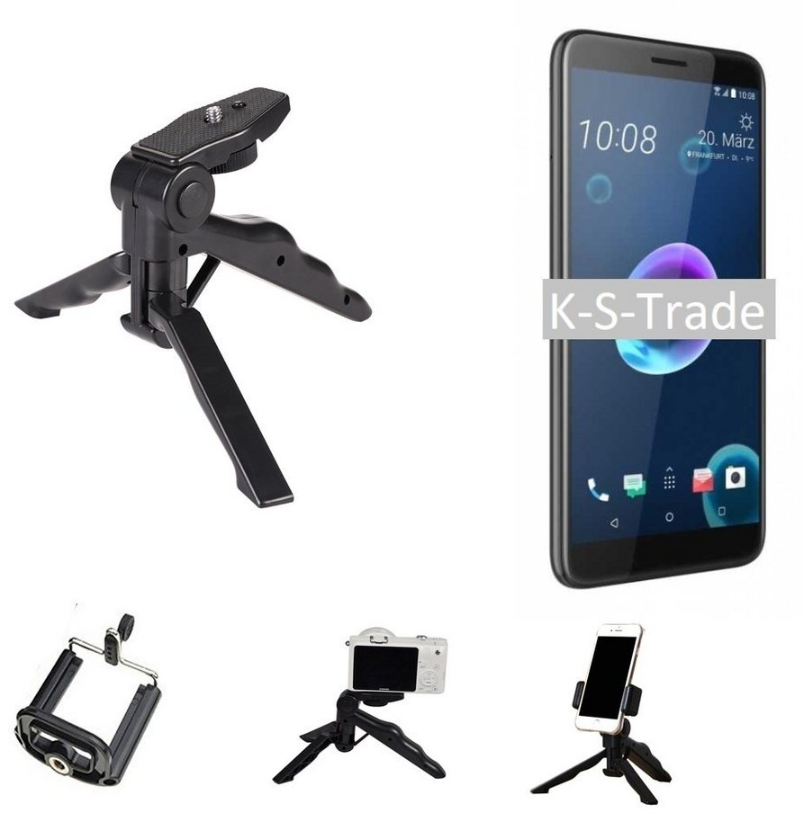K-S-Trade für HTC Desire 12 Smartphone-Halterung, (Stativ Tisch-Ständer Dreibein Handy-Stativ Ständer Mini-Stativ) schwarz