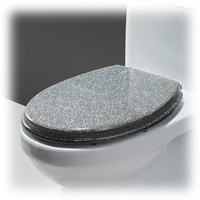 Klodeckel mit Absenkautomatik, Ovaler Glitzer-WC-Sitz mit Schnellverschluss ist Leicht zu Reinigen, Badezimmer Hochwertiger Harz-toilettendeckel (Color : Silver-Glitter)