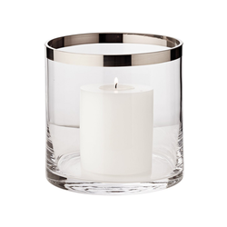 EDZARD Windlicht Molly, Laterne aus Kristallglas mit Platinrand, Kerzenhalter für Stumpenherzen, Höhe 15 cm, Ø 15 cm