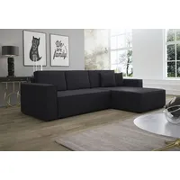 Fun Möbel Ecksofa Schlafsofa Sofa CONOR Kunstleder Schwarz Ottomane Rechts - Schwarz