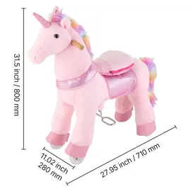 Vevor Reitpferd auf Rollen 80cm, 50kg Belastbares Stehpferd mit Soundfunktion, Spielpferd mit Erhöhtem Sitz Griffen Pedalen, Rosa Einhorn mit Regenbogenmähne zum Reiten für Kinder Mädchen 3-8 Jahren