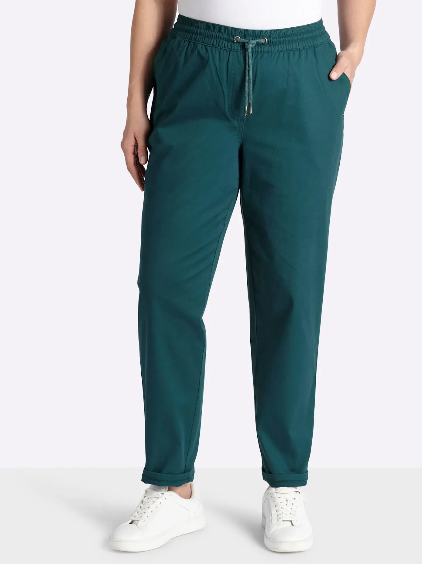 Chinohose SHEEGO, Damen, Gr. 40, Normalgrößen, petrol, 98% Baumwolle, 2% Elasthan, unifarben, Hosen Chinohose
