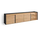 SKRAUT HOME Lowboard 207x50x35 cm Eiche Schwarz Holzwerkstoff