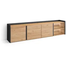 SKRAUT HOME Lowboard 207x50x35 cm Eiche Schwarz Holzwerkstoff