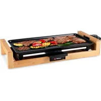 Alpina Teppanyaki Grill - Tischgrill 200W - 43 x 22,5 CM - Plancha Grillplatte 2000W - Grill aus Bambus - Grillplatte mit Antihaftbeschichtung - Ei...