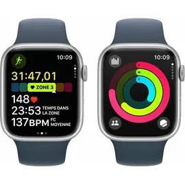 Apple Watch Series 9 GPS 45 mm Aluminiumgehäuse silber, Sportarmband sturmblau S/M