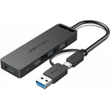 Vention 2-in-1 USB-C USB 3.0 bis 4x USB 3.0, 0,15 m - Schwarz