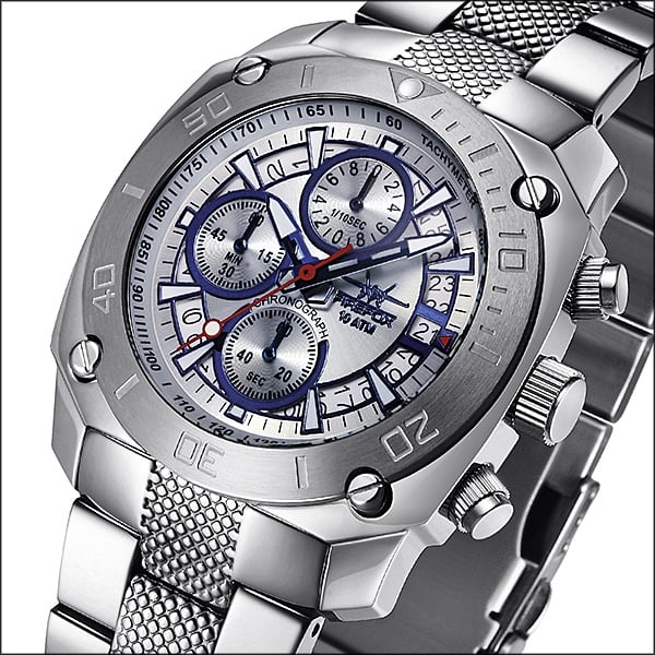 FIREFOX  - CHRONOGRAPH TRANSPORTER - blatt silber blau (mit Spezialeffekt) / 44 MM