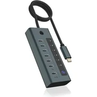 Icy Box USB-C Hub, mit 20W Ladeanschluss und integriertem Display, IB-HUB1457-C31, 7 Ports), Dockingstation - USB Hub, Blau, Grau