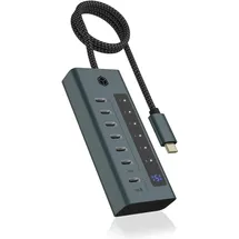 Icy Box USB-C Hub, mit 20W Ladeanschluss und integriertem Display, IB-HUB1457-C31, 7 Ports), Dockingstation - USB Hub, Blau, Grau