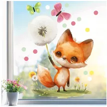 Sunnywall Fensterbild Fensterdeko Fuchs Pusteblume Fensteraufkleber statisch selbstklebend beidseitiger Druck Aufkleber Fenstersticker WIEDERVERWENDBAR A4